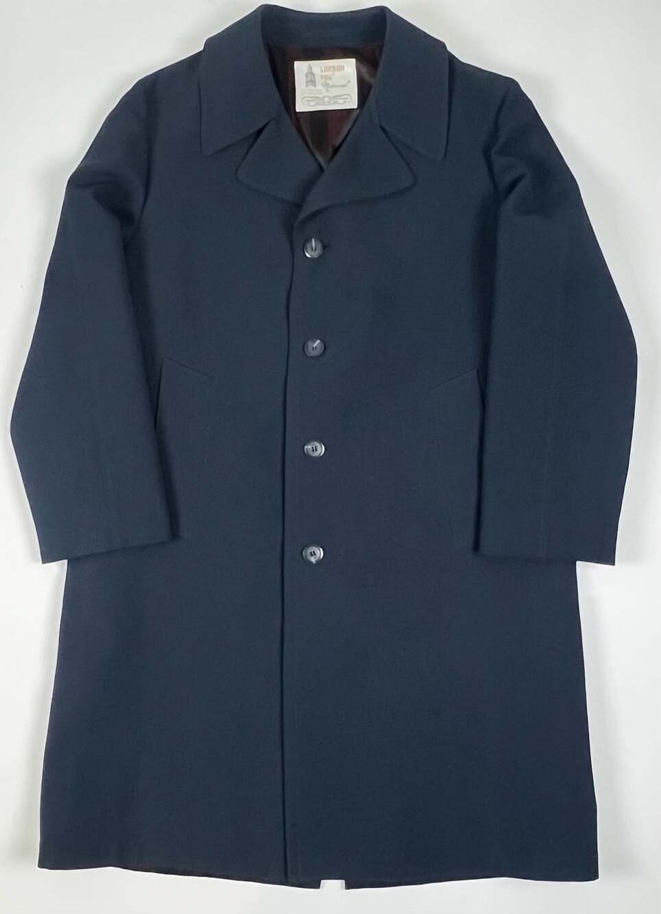 Vintage London Fog Maincoat Dark Blue Overcoat Trench Coat Mens Size 42 Regular